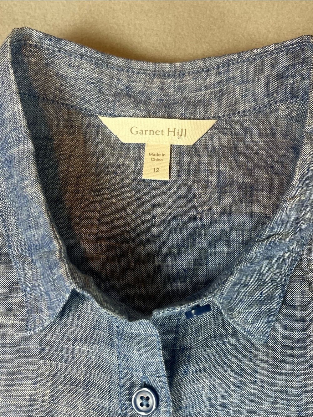 Garnet Hill 100% Linen Sleeveless Button Down Shirt  12 Blue High Low Coastal - Picture 3 of 7
